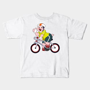 Pig with Bicycle & Helmet Kids T-Shirt